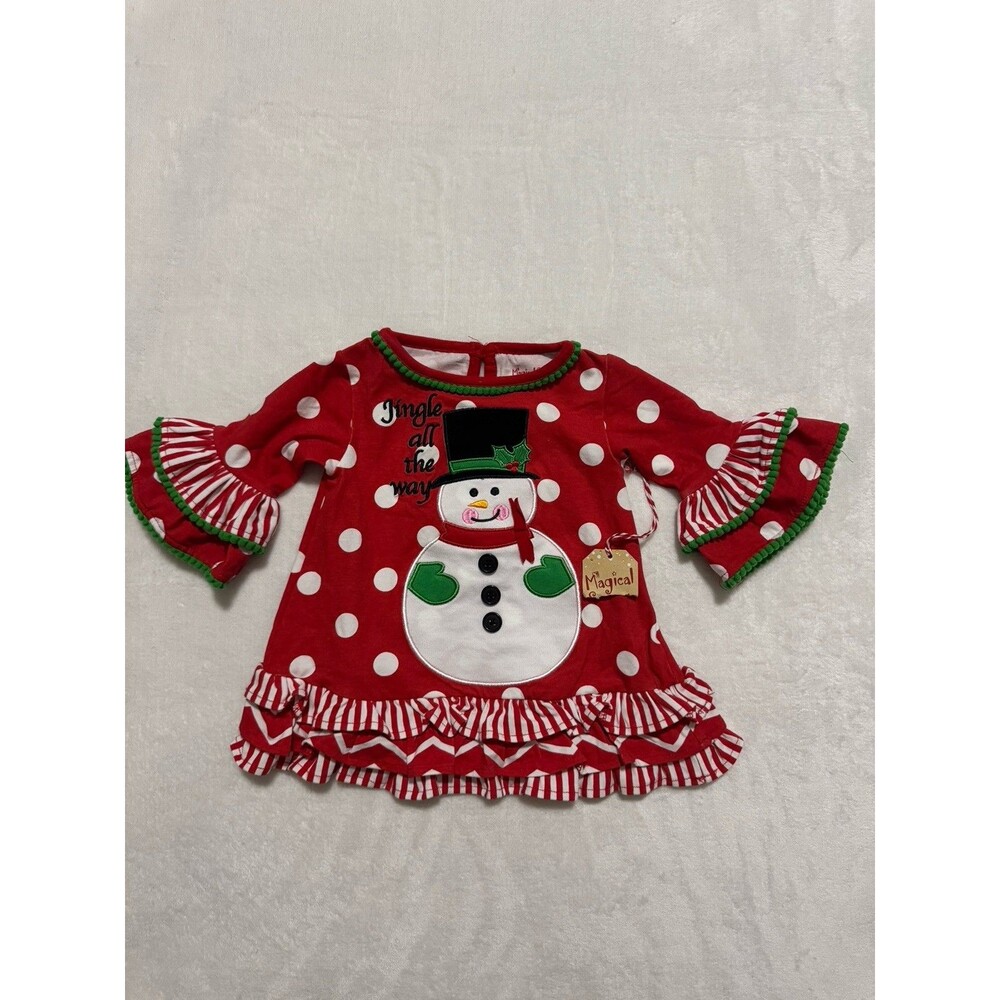Magical Season Snowman Christmas Holiday Jingle Ruffle Tunic Top Size 12 Months